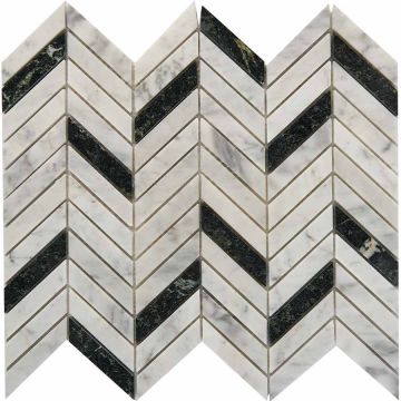 Мозаика Pixmosaic (Пиксмозаик) Мрамор Bianco carrara, Spider Green 30,7х28,6 см (PIX287)