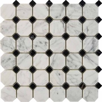 Мозаика Pixmosaic (Пиксмозаик) Мрамор Bianca Carrara, Nero Marquina 30,5х30,5 см (PIX209)