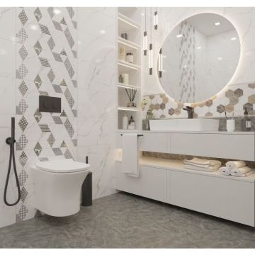 Керамическая Плитка Декор PrimaVera (Примавера) Тянь-Шань Дамон Гексагон 30х60 см серый (TP3628H)