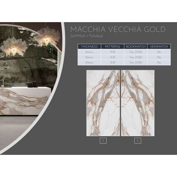 Керамогранит Ascale (Аскейл) Bookmatch Maccia Vecchia Gold B Soft матовый 160х320 см, ппп00065284