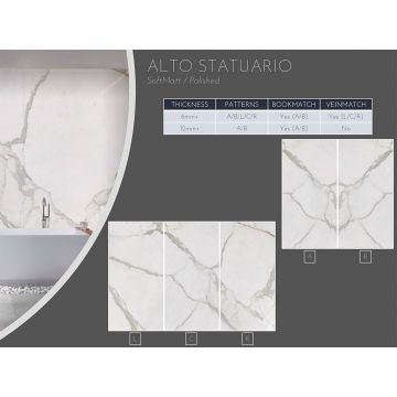 Керамогранит Ascale (Аскейл) Bookmatch Alto Statuario B Soft матовый 160х320 см, ппп00065307