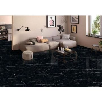 Керамогранит Sonex (Сонекс) Nero Marquina Черный 60х60 см Глянцевый (NERO MARQUINA 600X600)