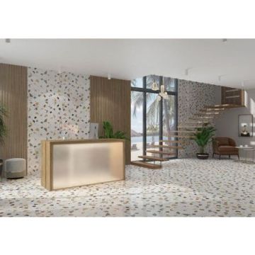 Керамогранит Sol (Сол) Terrazo Razin Белый 60х120 см Полированный (TERRAZO RAZIN WHITE 60x120 CARVING)