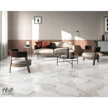 Керамогранит NT Ceramic (Нт Керамик) Bright and Shiny NTT9121P Calacatta Light Grey 60х120 см