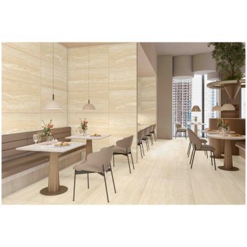 Керамогранит Энфейс Travertine / Stone (под камень) 120х60 см бежевый глянцевая, ректификат ENSTN8042GU60120, Vein Avorio, Ennface