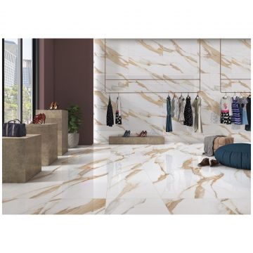 Керамогранит Энфейс Calacatta / Marble (под мрамор) 120х60 см бежевый глянцевая ENMAR4002HG60120, Sun, Ennface