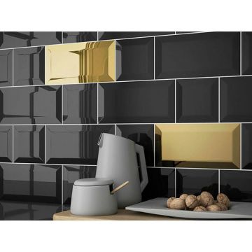 Настенная плитка Vitra (Витра) Miniworx черная глянцевая 10x20 см, K945305