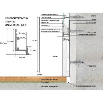 Профиль теневой/скрытый регулируемый под подсветку Laconistiq (Лаконистик) Universal Gips Черный анодированный 3000х25х13,1 мм, 45-11-300