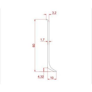 Плинтус напольный Евротрим (Eurotrim) L-60 алюминиевый покраска по палитре RAL 10х60 мм 2.95 м под покраску (2157.)