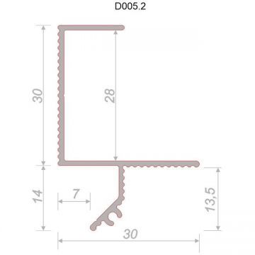 Потолочный теневой профиль Decaro (Декаро) D005.2 30х44х2000 мм Теневой зазор регулируемый от 7 мм Под покраску