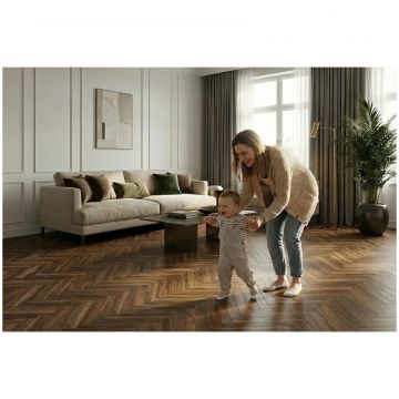 Ламинат Floor Fort Walnut Tree 10/33 Орех Кембридж Декор коньячный 606х1010 мм, елочка 19023ёлка