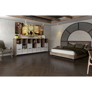 Инженерный двухслойный паркет Damy Floor (Дэми Флор) Luxury Английская елка Рустик Шоколадный 600х120х15 мм