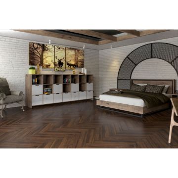 Инженерный двухслойный паркет Damy Floor (Дэми Флор) Luxury Английская елка Рустик Каштановый 600х90х15 мм