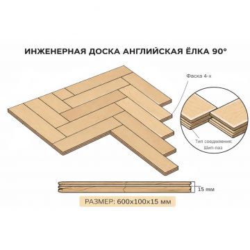 Инженерная доска Antic Wood (Антик Вуд) Тёс Английская елка Натур 500х100х15 мм