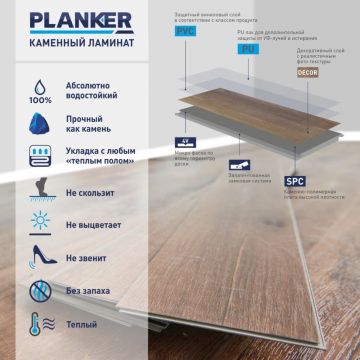 Виниловый SPC ламинат Planker (Планкер) Rockwood 4/33 Дуб Изумрудный (Oak Emerald) , 1005