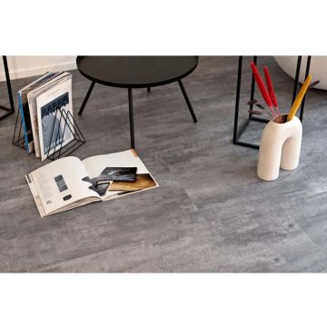 Виниловый пол Vinilam (Винилам) Ceramo Stone Цемент Серый 8/34 (Cement Gray), 71616 с пробковой подложкой