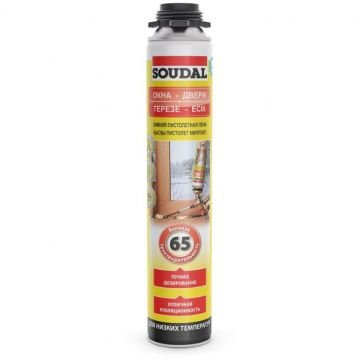 Пена монтажная Soudal (Соудал) Окна-двери пистолетная светло-желтая зимняя (выход 65 л) 820 мл