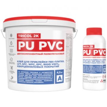 Клей для ПВХ, SPC и кварцвиниловых покрытий TRI (Три) Tricol (Трикол) двухкомпонентный полиуретановый 2K PU PVC A+B (4,5+0,5) 5 кг