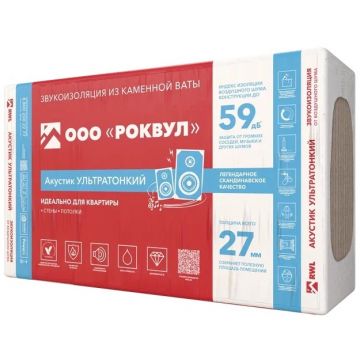 Базальтовая вата звукоизоляционная Rockwool Акустик Баттс Про ультратонкий 1000х600х27 мм 12 шт (7,2 м2; 60 кг/м3; 0,19 м3)