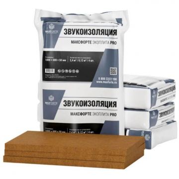Звукоизоляционные плиты Maxforte (Максфорте) Экоплита PRO 1200х600х50 мм, 4 шт (65 кг/м3; 0.144 м3; 2.88 м2)