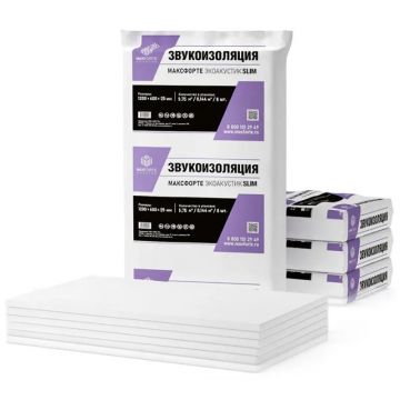 Звукоизоляционные плиты Maxforte (Максфорте) Экоакустик 1200х600х25 мм, 8 шт (1 кг/м2; 0.144 м3; 5.76 м2)