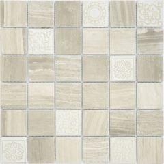 Мозаика LeeDo - Art Stone Art Travertino silver матовая 30х30х0,8 см (чип 48х48х8 мм) (Art Travertino silver MAT 48x48x8)