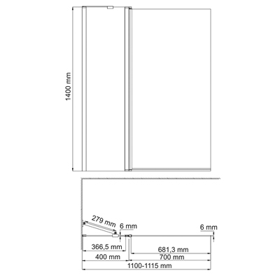 Стеклянная шторка на ванну Wasserkraft (Васеркрафт) Berkel 48P02-110 Black Fixed 9062477
