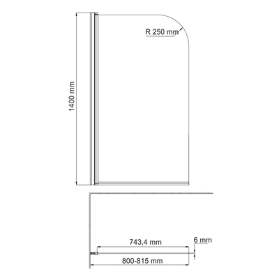 Стеклянная шторка на ванну Wasserkraft (Васеркрафт) Leine 35P01-80 9062193