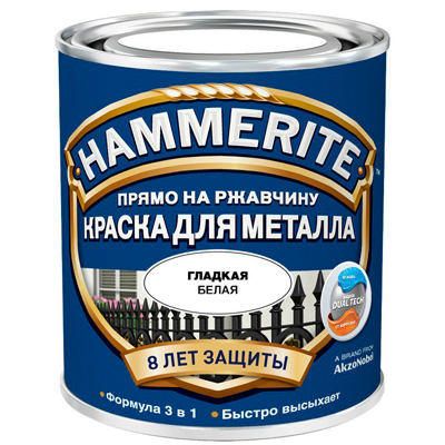 Краска для металла прямо по ржавчине Hammerite (Хаммерит) гладкая глянцевая Белая 2,2 л