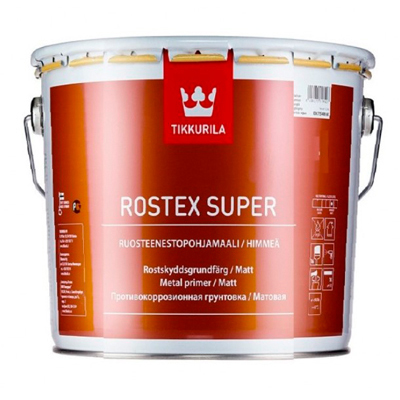 Грунтовка Tikkurila противокоррозионная Rostex Super светло-серая 2,7 л Грунтовка Tikkurila противокоррозионная Rostex Super светло-серая 2,7 л